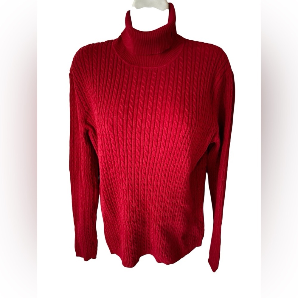 Lauren Ralph Lauren LRL Red Cable Knit Turtleneck Sweater Sz XL Classic Cotton